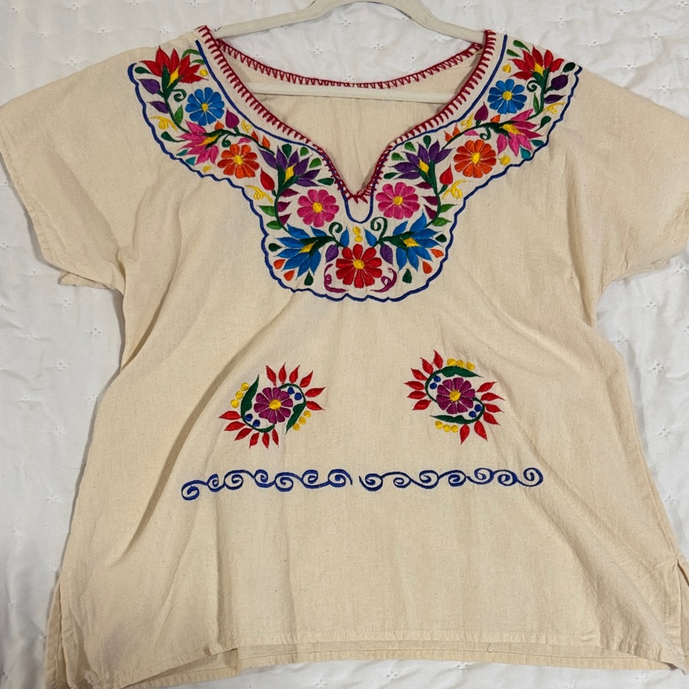 Embroidered Floral Cream Top